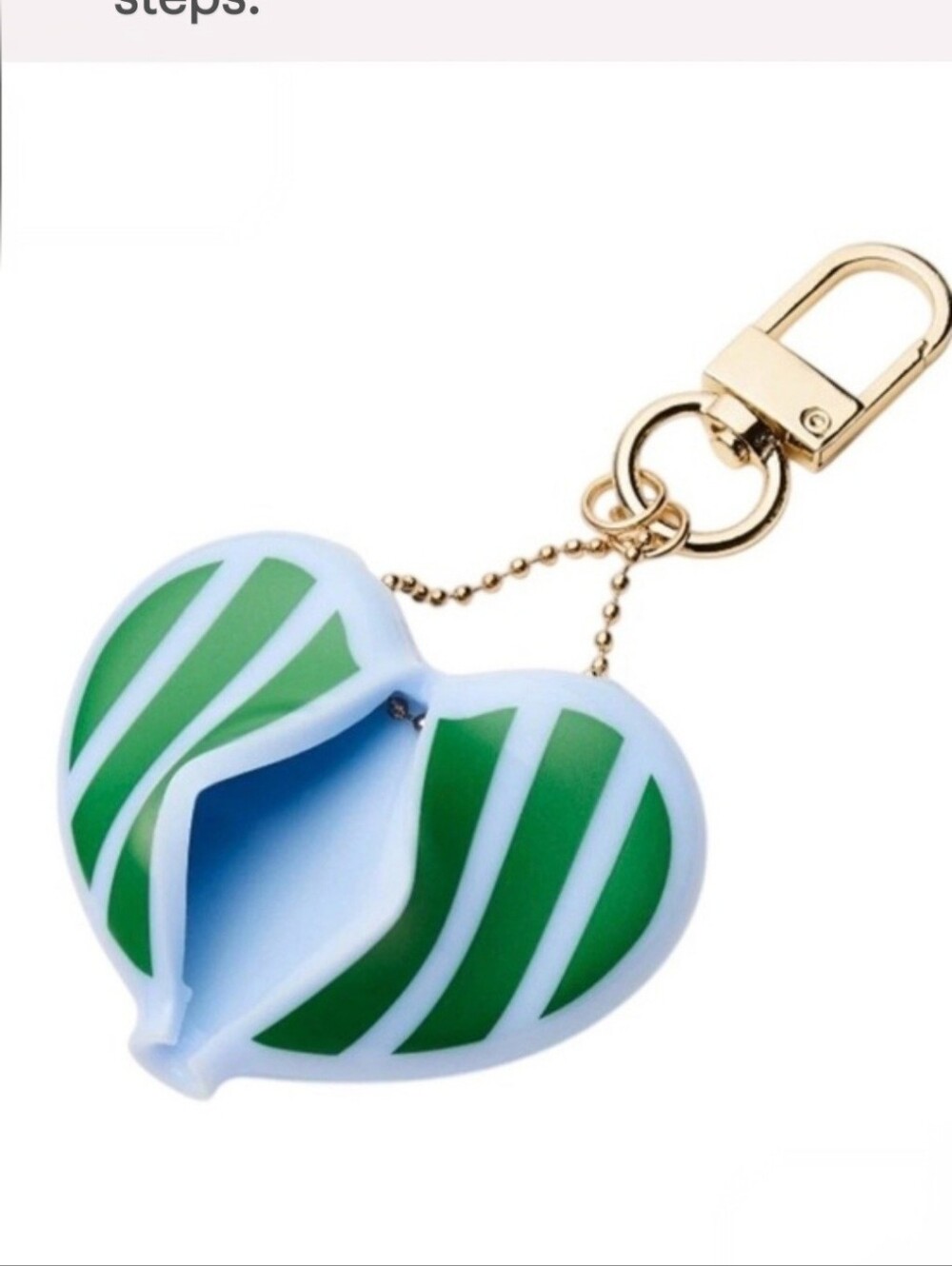 kate spade Target Colab, Green Striped Heart Keychain with Gold Hardware, NWT - Picture 2 of 3